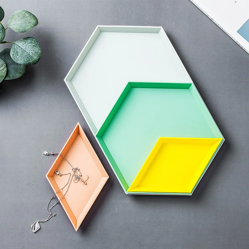 

Nordic ins geometry PP storage tray creative polygon desktop combination jewelry plate prismatic aromatherapy fruit plate Q86