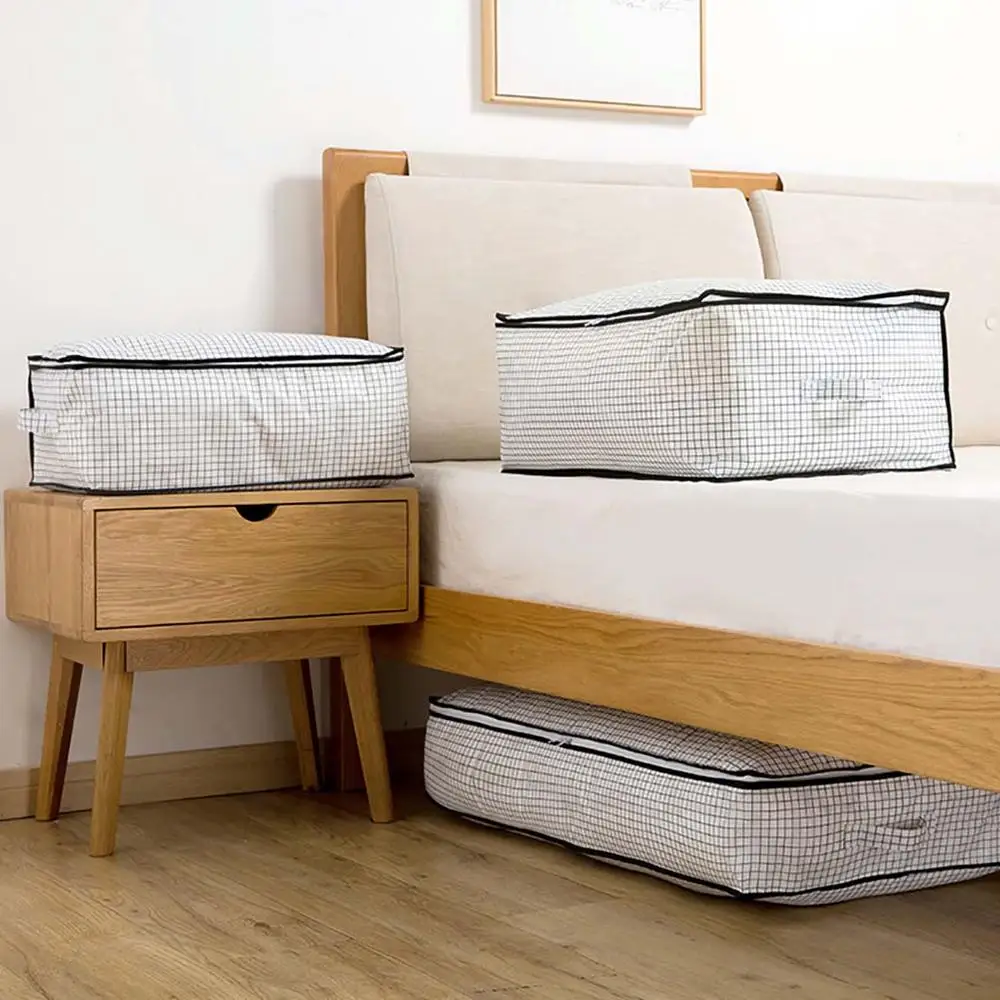 

White Lattice Extra Large Under Bed Storage Bag For Blanket Sweater Wardrobe Clothes Finishing Bag With Zipper Handle