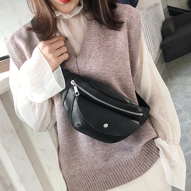 

Retro Simple Pu Zipper Chest Pack Japanese Korean 2019 New Style Shoulder Square Sling Bag