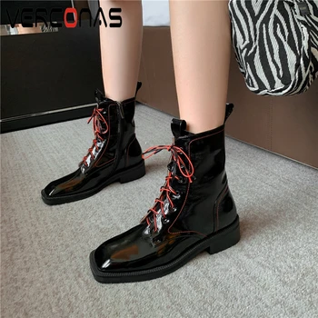 

VERCONAS Autumn Winter Outdoor Casual Women Ankle Boots Platform Shoes Woman Lace-Up Genuine Leather Zipper Popular Martin Boots