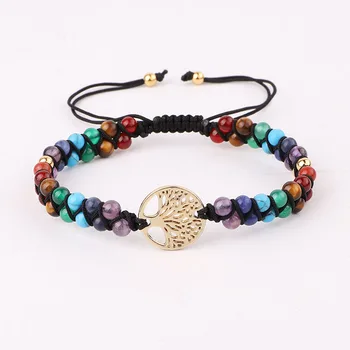 New Design High Quality 7 Chakra Stone BeadsEnergy Healing Yoga Beaded Adjustable Macrame Bracelet Women Men
