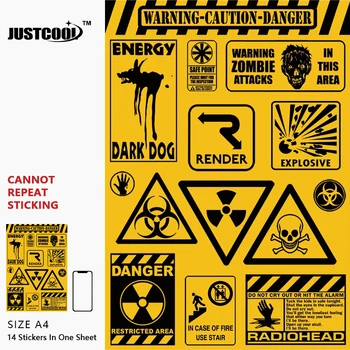 

14x Sticker Warning Caution Danger Phone iPad Tablet Laptop Luggage Skateboard Bicycle Motorcycle Auto Car Decal In A4 Size