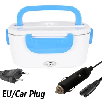 

220V Electric Heated Lunch Box Portable 2 in 1 Car& Home EU Plug Bento Boxes Stainless Steel Food Container Heating Lunch Box