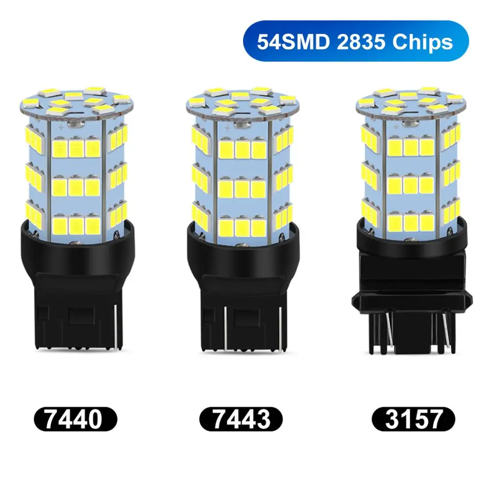 2 шт. 54SMD 2835 чипы T20 светодиодный 7440 7443 W21W W21/5 Вт светодиодный T25 3157 P27 7WBulbs лампа авто тормоз Фары заднего хода дневные ходовые огни 12V белый цвета-красный, желтый