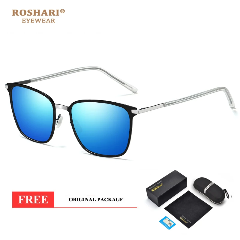 RoShari новые мужские классические квадратные поляризованные солнцезащитные очки водителя очки ночного видения Спортивное Вождение на открытом воздухе солнцезащитные очки UV400 - Цвет линз: Silver and Blue