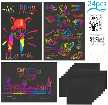 

metable 24pcs Big Sheets Rainbow Scratch Notes Paper Magic Drawing Boards Doodle Pad for Kids Birthdays Party Gift Classroom