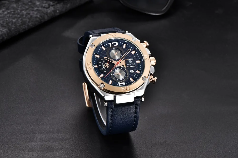 Top Luxury Brand BENYAR 2020 Men Watch Quartz Multifunction Sport Chronograph 30M Waterproof Wrist Watch Clock Relogio Masculino