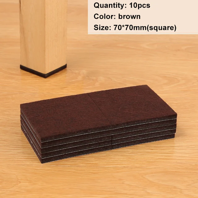 Felt Pads Furniture Feet Protector 5mm Square Table Chair Leg Stickers Cover Mats Wood Floor Protectors Bottom Anti-Slip Pads 70-70mm 10pcs