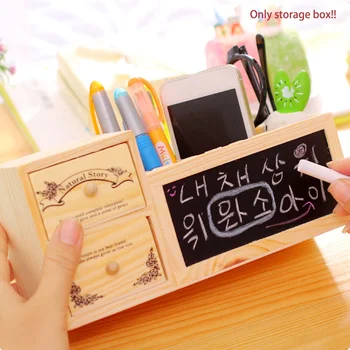 

Multifunction Pen Holder Office Accessories Tidy Desktop School Kawaii Slot With Blackboard Cute Storage Box Container Wooden