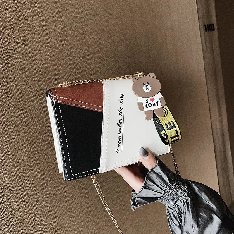 

Mini Bag 2019 Spring New Style Fashion-Style Contrast Color Square Sling Bag Chain Shoulder Bag Versatile Shoulder Diagonal Bag