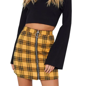 

High Waist Skirt Autumn Winter Fashion Sexy Skirt Bodycon Stitching Color Lattice Zipper A Line Skirt For Women