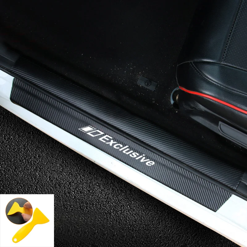 

Car Accessories 4pcs Carbon Fiber Exclusive Custom Emblem Door Sill Protector Stickers Anti-kick Anti-Scratch Sticker Decals