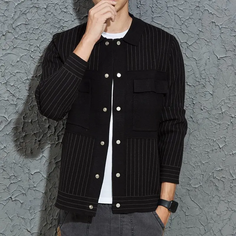 

2021 Spring Autumn New Fashion Striped Knit Sweater Jacket Men Casual Coats Long Sleeve Mens Knitted Clothing Outerwear E175
