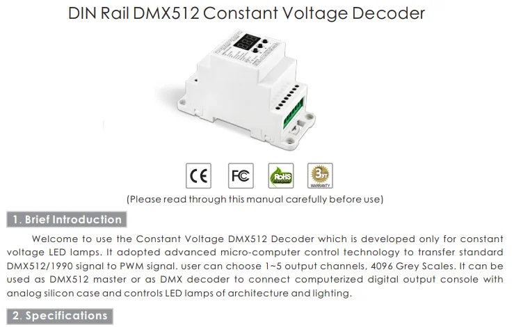 BC-835-DIN-RJ45 Dc12-24V вход 5А X 5Ch выход, din-рейка 5Ch Cv ШИМ Dmx512/1990 Декодер контроллер для светодиодной ленты светильник