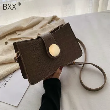 

[BXX] Crocodile Pattern Simple PU Leather Bags For Women 2020 Autumn Crossbody Shoulder Bag Female Luxury Trend Handbags HJ352