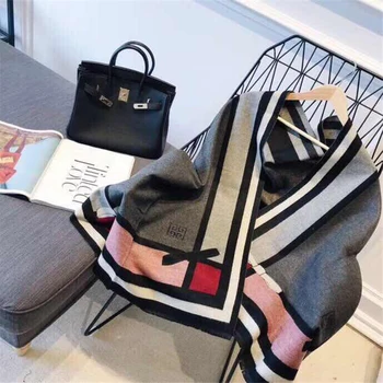 

2020New Korea Style Bowknot Woman Keep warm Imitation cashmere Color matching Thickening Shawls It goes with everything Classic