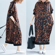 Осень, стиль, художественное свободное и большого размера платье средней длины с длинным рукавом и воланами