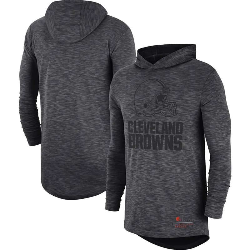 Кливленд Американский Футбол Толстовка Browns Heathered Charcoal Fan gear тональная толстовка с капюшоном и длинным рукавом - Цвет: 1