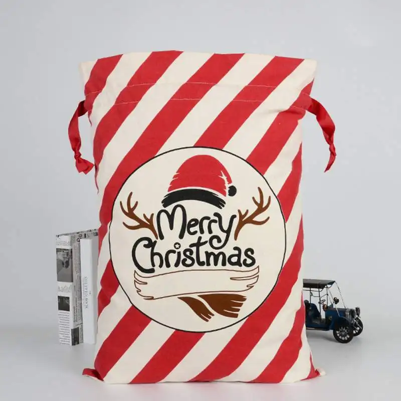 

2019 Christmas Gift Bag Printed Christmas Sacks Cotton Drawstring Presents Delivery Bag cotton santa sack