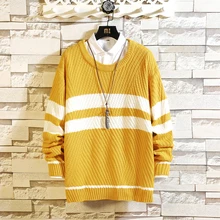 Winter Sweater Men Warm Fashion Contrast Color Casual Knit Sweater Clothes Man Streetwear Loose Long-sleeved Pullover Men M-4XL Winter Sweater Men Warm Fashion Contrast Color Casual Knit Sweater Clothes Man Streetwear Loose Long-sleeved Pullover Men M-4XL