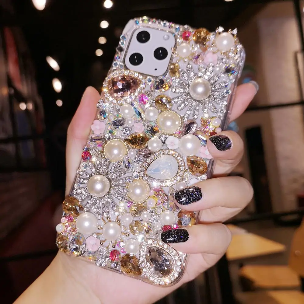 

For iPhone 11 pro Luxury pearl Bling Crysta Diamond case for iphone XS max XR X 8 6 6S 7 plus Czech drill Girl Lady case cover