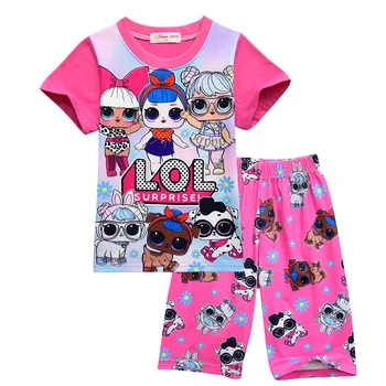 

LOL Surprise Dolls Baby Girls Clothes Home Service Suit Cartoon Cute Pattern Pajamas Two Piece Short Sleeve Five Pants