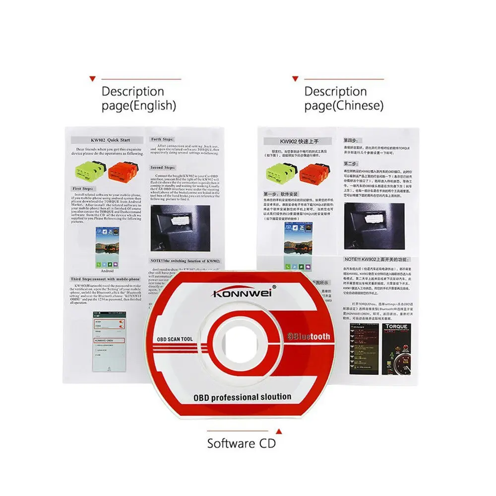 Bluetooth Konnwei KW902 V1.5 PIC18F25K80 средства автоматической диагностики OBD II Bluetooth Автомобильный сканер поддерживает 12 В Дизель/бензин
