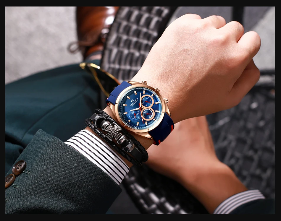 MEGALITH, спортивные часы с хронографом, мужские брендовые Роскошные водонепроницаемые светящиеся кварцевые часы, мужские Аналоговые часы, мужские часы 8049