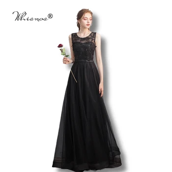 

Classic Black Evening Party Dress Long A-Line O-Neck Sleeveless Tulle Elegant Evening Gowns Dresses Robe De Soiree 2020 Custom