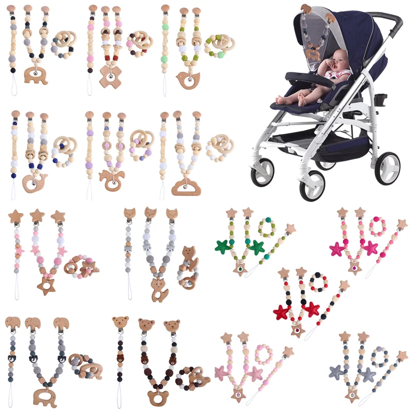 

1set Wooden Baby Pram Clip Toys Baby Gym Hanging Pendants Toys Baby Stroller Rattle Bed Bell Mobile Rattles Beads Teething