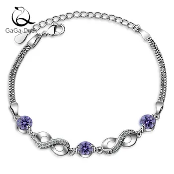 

New Creative Fashion Jewelry Fresh 925 Sterling Silver Personality Purple Crystal Number 8 Shaped Gourd Women Bracelets B96