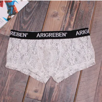 

2020 Sexy lingerie mens Panties erotic Thin section Solid color Sissy Underwear Lace Enhance Pouch Bikini Pants boxer Transpare