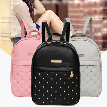 

Women Small Leather Backpack Rivet Bagpack Daily Backpack for Teenager Girls Schoolbag Casual Travel Rucksack Sac A Dos #AF