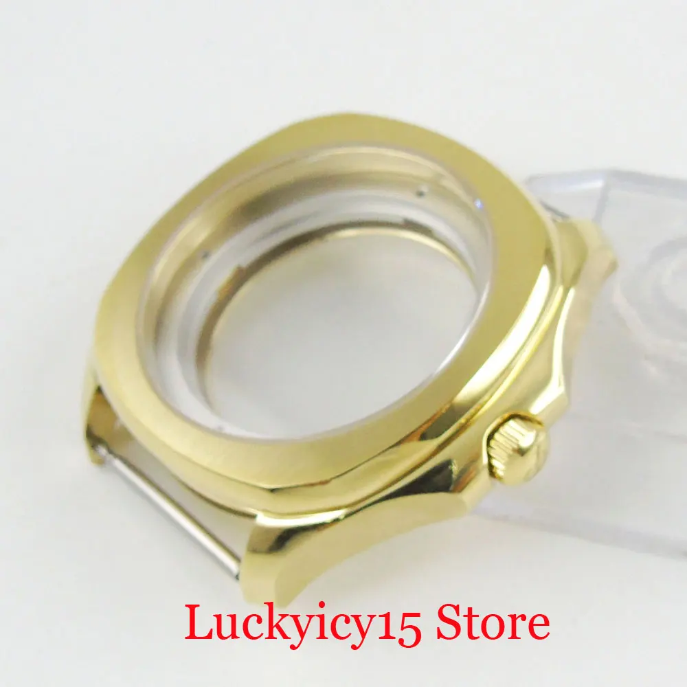 Высокое качество 40 мм желтое золото часы чехол с сапфиром Стекло подходит