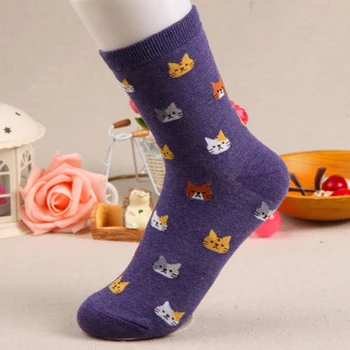 

Women Lovely Durable Cat Print Funny Socks Animal Warm Socks 5 Colors