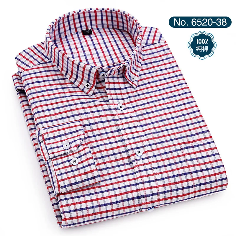 Полосатая рубашка и клетчатая рубашка, чистый цвет, хлопок, Оксфорд, мужские рубашки с длинным рукавом, повседневные рубашки, Мужская одежда, уличная одежда - Цвет: 6520-38