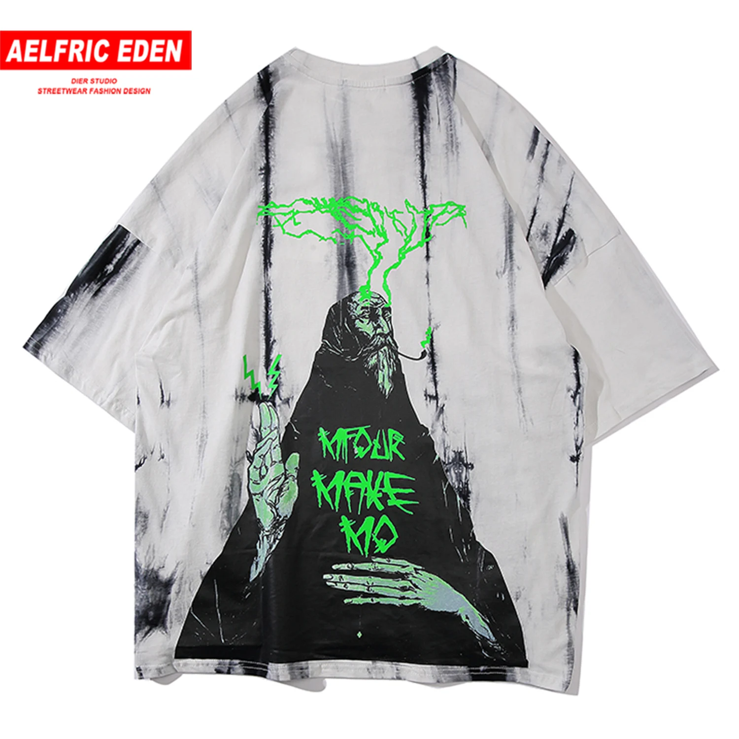 

Aelfric Eden Hip Hop Tie Dye Monster Printed T Shirt Men 2020 Harajuku Loose Short Sleeve Fashion Streetwear Casual Cotton Tops