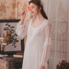 Сексуальный комплект одежды из двух предметов, хлопковое ночное белье принцессы на бретельках, ночной комплект роскошная ночная рубашка, Длинные неглиже, рукава-фонарики