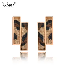 Lokaer, классические, из нержавеющей стали, леопардовая кожа, двойные прямоугольные серьги, розовое золото, ювелирные изделия из старинных серег для женщин E19261