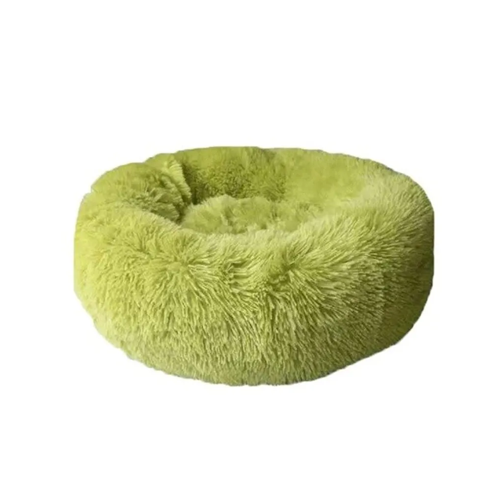 Green Круглая кровать для собаки моющаяся длинная плюшевая собачья Конура домик для кошек супер мягкие хлопковые коврики диван для собаки кровать для кошки зимняя теплая кровать для питомца - Цвет: Green