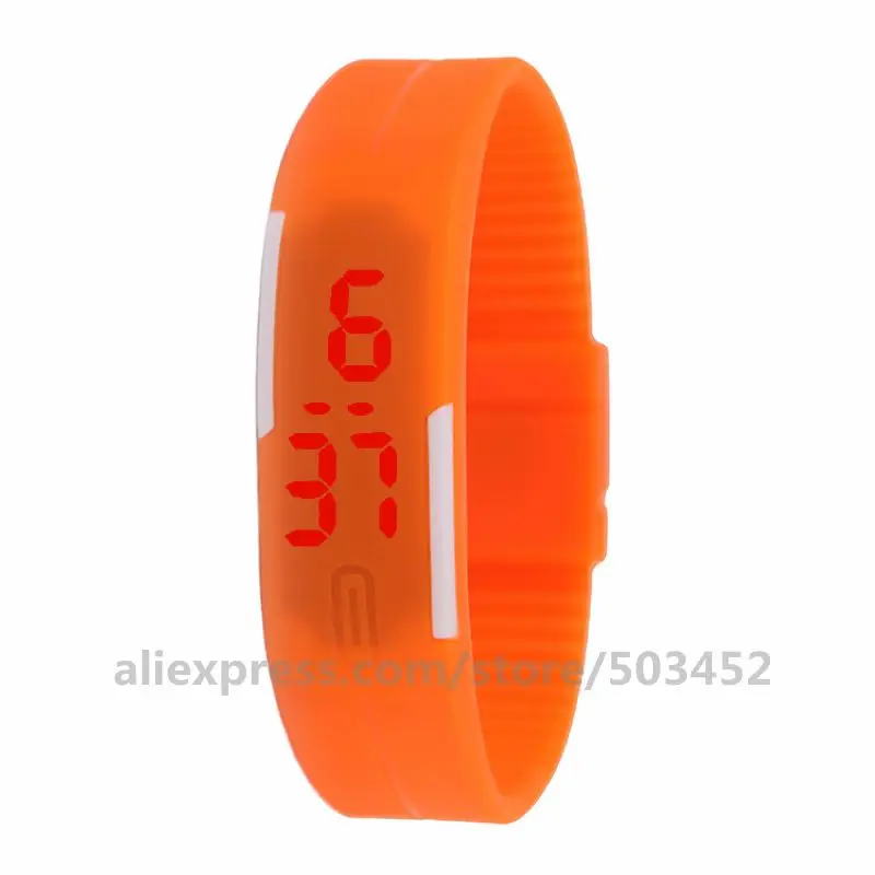 100 шт./лот, яркие силиконовые часы для бега, женские, с браслетом, цифровые, с ЖК-дисплеем, электронные, цифровые часы для мужчин, модные, Reloj Mujer Saat - Цвет: orange