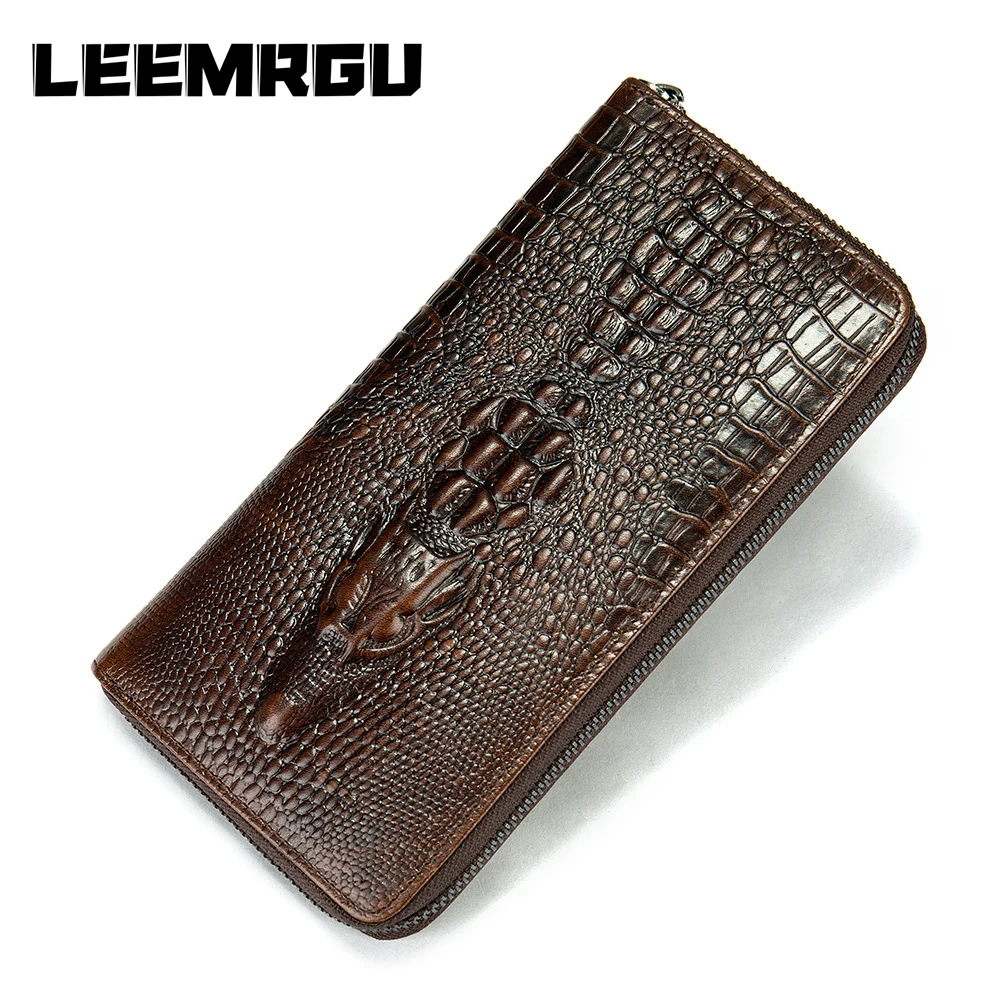 

Luxury crocodile pattern men's long leather wallet multi-function large capacity hand zipper coin business card holder wallet