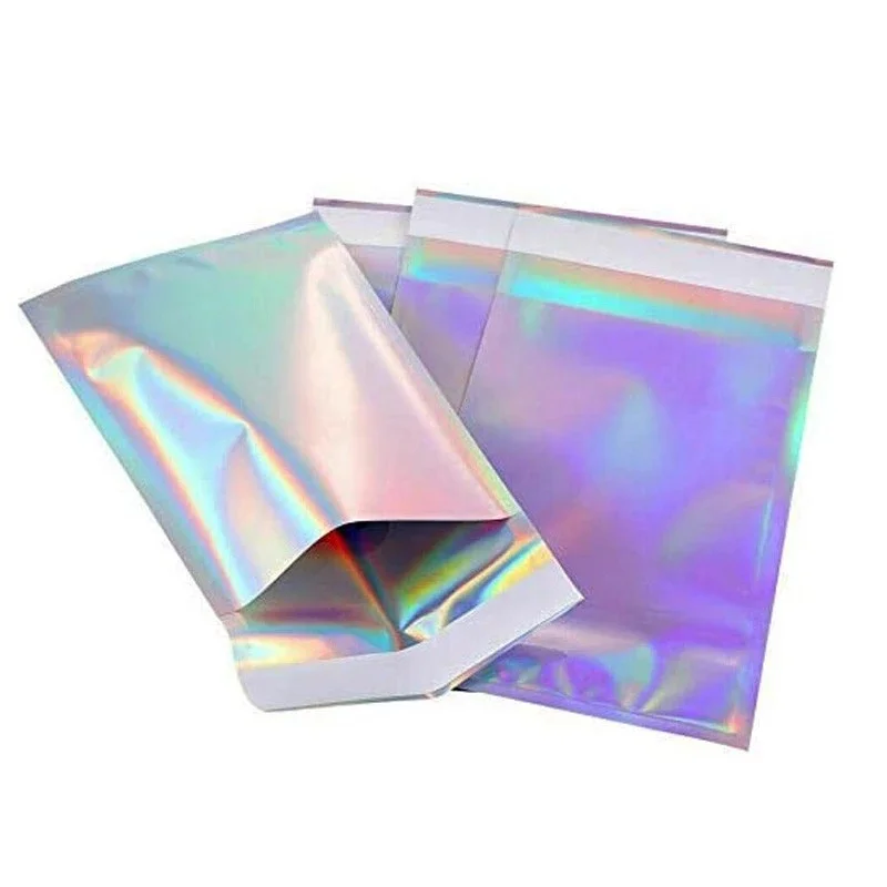 

1000Pcs Laser Self-seal Adhesive Cosmetic Package Bag Jewelry Clear Front Holographic Aluminum Foil Envelope Mailing Bags Pouch