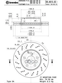 

Disc brake front. With UV coating Mercedes-Benz (BBDC) C-Class (W204) 01/08- / Mercedes-Benz C- Brembo art. 09.a613.51