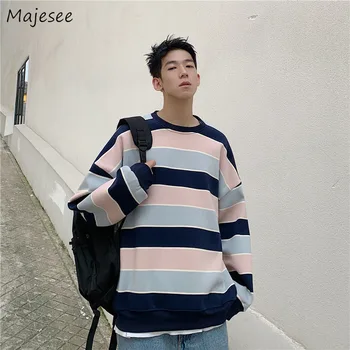 

Hoodie Men Sweatshirt Korean Fashion Casual Loose Striped Simple All Match Mens Hoodies Streetwear Harajuku Clothes Thicker Warm