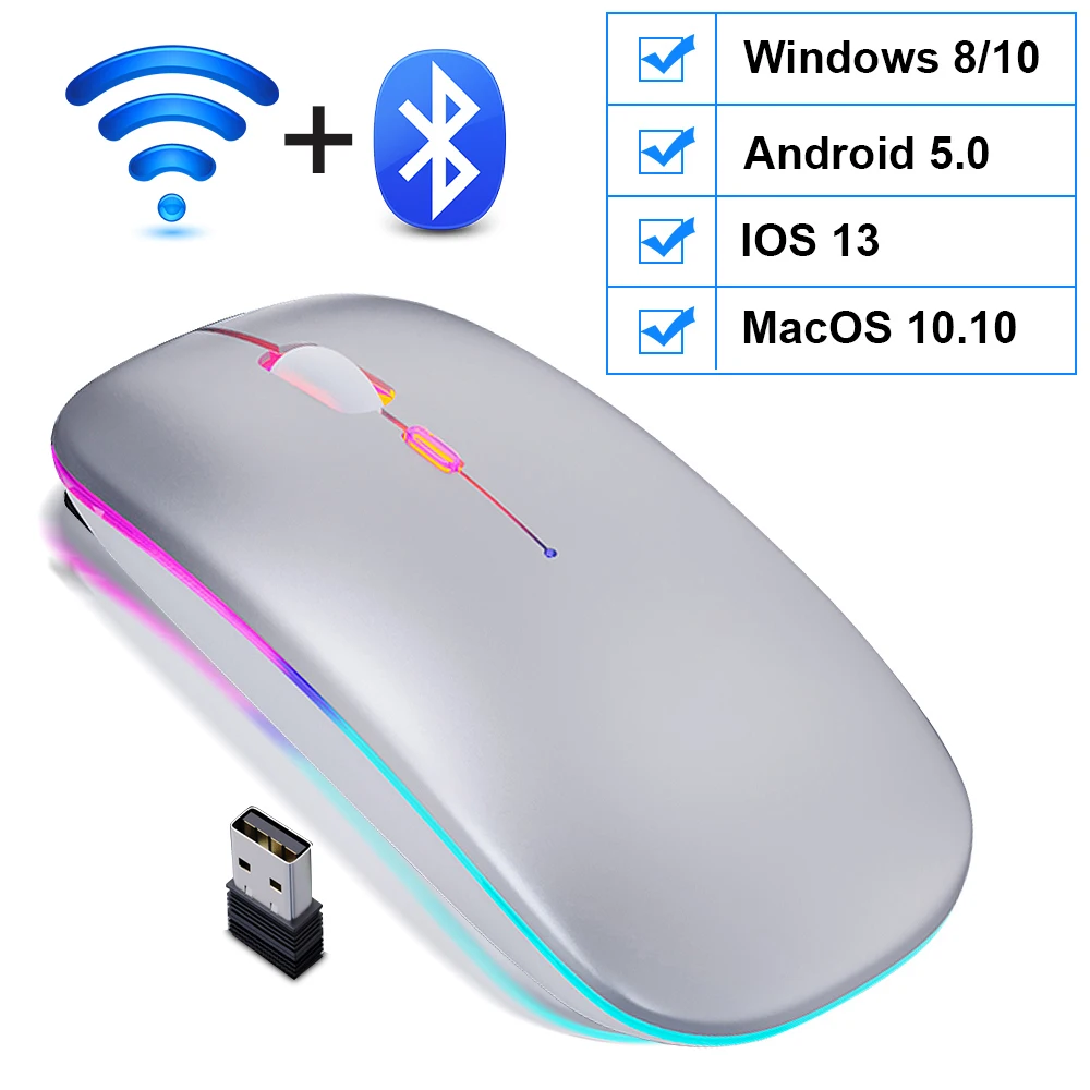 Wireless Mouse For Computer Bluetooth RGB Mouse Silent Rechargeable Mause Ergonomic USB Mice Backlit PC Gamer Mouse For Laptop microsoft wireless mouse 1000 Mice