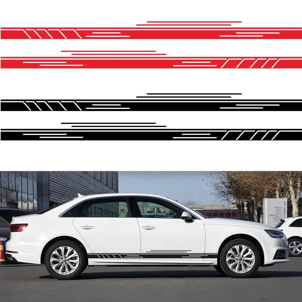 

2Pcs Vinyl Stripes Decal Sticker Car Body Side Wrap Black Graphics Waterproof Sticker Auto Accessories