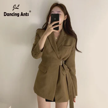 

Women Coats Notched Collar Long Sleeve Pockets Buttons Bandage Suit Jackets 2020 Spring New Female Korean Casual Office Clothes