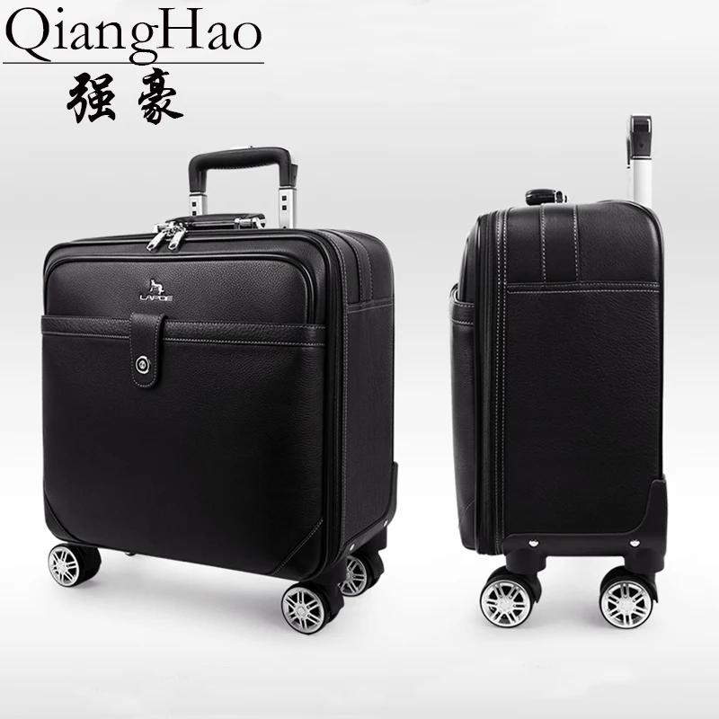 QiangHao-maleta de cabina de cuero de vaca auténtico, Maleta retro de Maleta de viaje, 100%, 16 y 20 pulgadas - AliExpress Maletas y bolsas