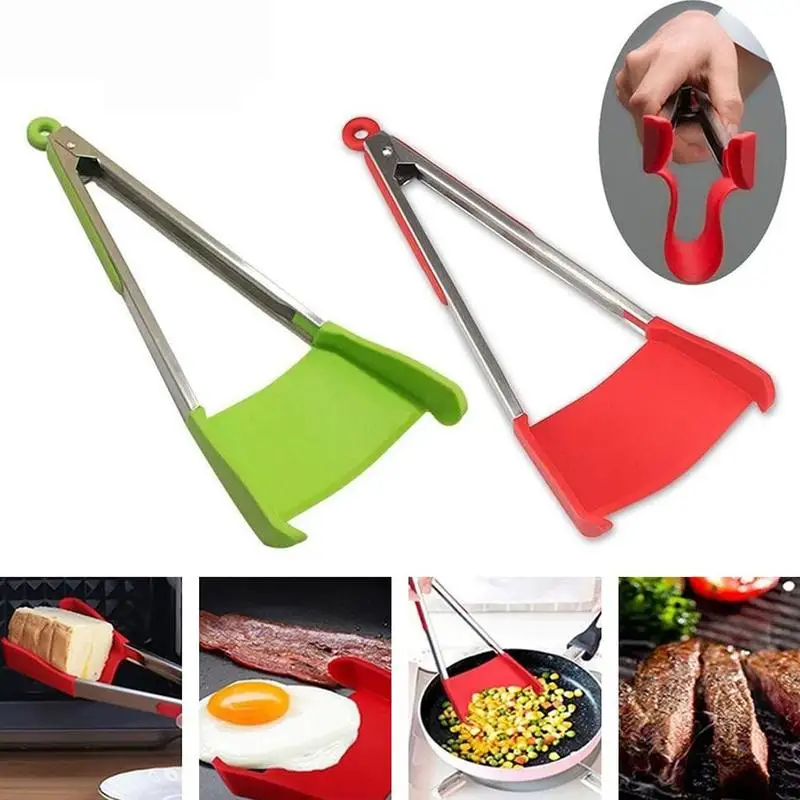 2-in-1 Kitchen Spatula & Tongs Non-Stick Heat Resistant Silicone Clip Shovel Red 9 inch 2-in-1 Kitchen Spatula & Tongs Non-Stick Heat Resistant Silicone Clip Shovel Red 9 inch